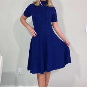 Oasis Knitted Navy Blue Midi Dress Short Sleeves